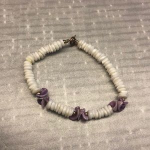 White and Purple Pooka Shell Bracelet